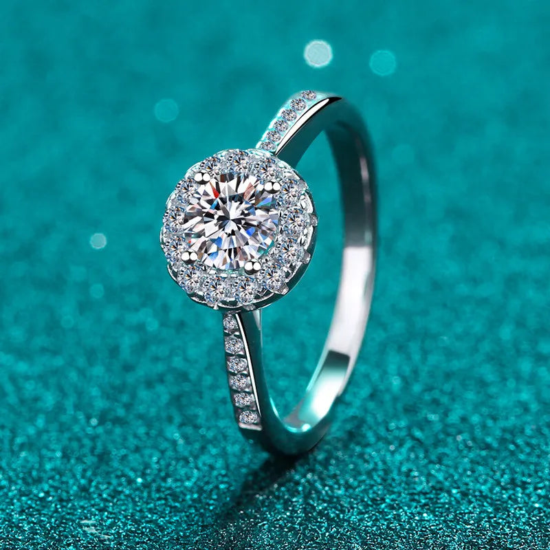 Silver 925 Original Diamond Test Past Brilliant Cut 1-2 Carat Sparkling D Color Moissanite Blossom Snowflake Gemstone Ring Gift