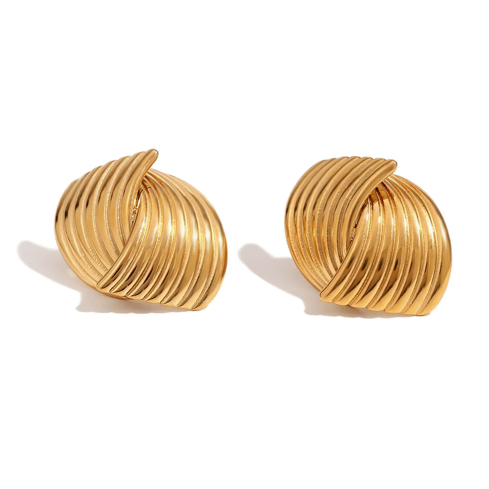 Luxury Hypoallergenic 18K Gold Plated Stainless Steel Geometric Textured Intersecting Stud Earring Waterproof CC Earrings YF4139