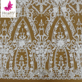 HY2867 2024 High Quality New Design White Beaded Flower Bridal Lace Embroidery Wedding Dress Lace Fabric