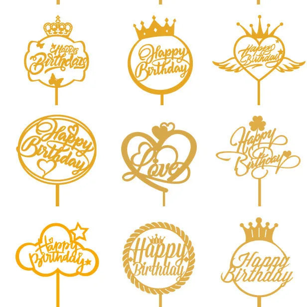 Factory Custom Wholesale Baking Cake Decoration Cheap Many Design Acrylic Happy Birthday Cake Topper