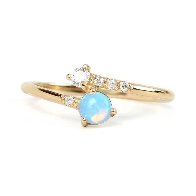 Custom Jewelry Rose Gold Plated 925 Sterling Silver Zircon Opal Ring