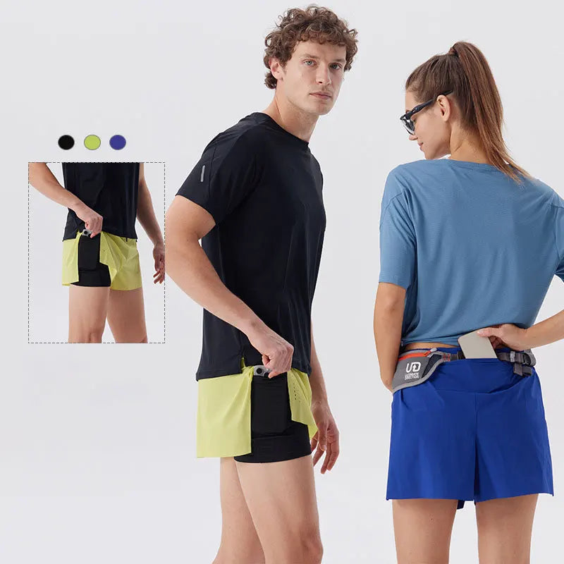 New Summer Double Layer Mesh Nylon Fabric Shorts Inside Hidden Pocket Solid Color Custom Gym Shorts for Men