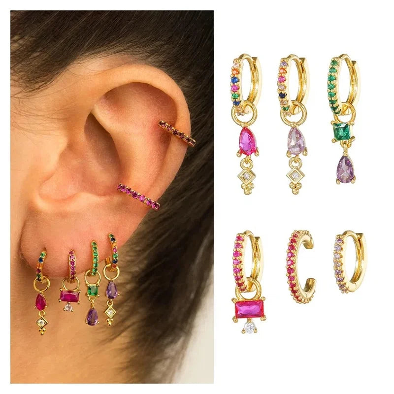 6Pcs Ruby Earrings Earring Clasp Red Zircon Earing Woman Earring Set
