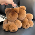 Cute Bear Trinkets Rex Rabbit Fur Keychain Luxury 19cm Brown Bear Plush Toy Handbag Pendant Car Key Ring Charm Jewelry Ornaments MegaBDM