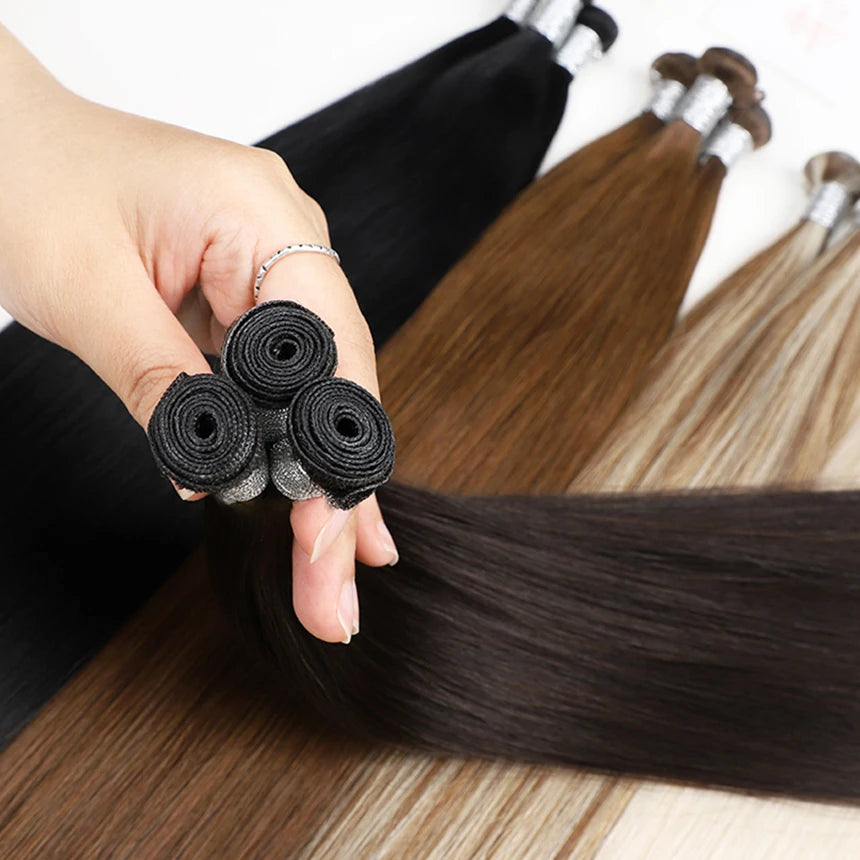 22 Inch #1B Black Genius Weft Extensions Remy 100% Human Hair Extensions Genius Weft Russian Hair Genius Weft Hair Extensions