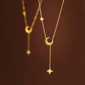 18K Gold Plated Stainless Steel Tarnish-Free Lucky Shell Star Moon Tassel Chain Pendant Necklace for Women