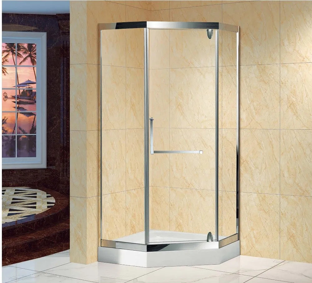Luxury Hotel Use Stainless Steel & Tempered Glass Prefab Bathroom Shower Cabin with Brushed Hinge Enclosure