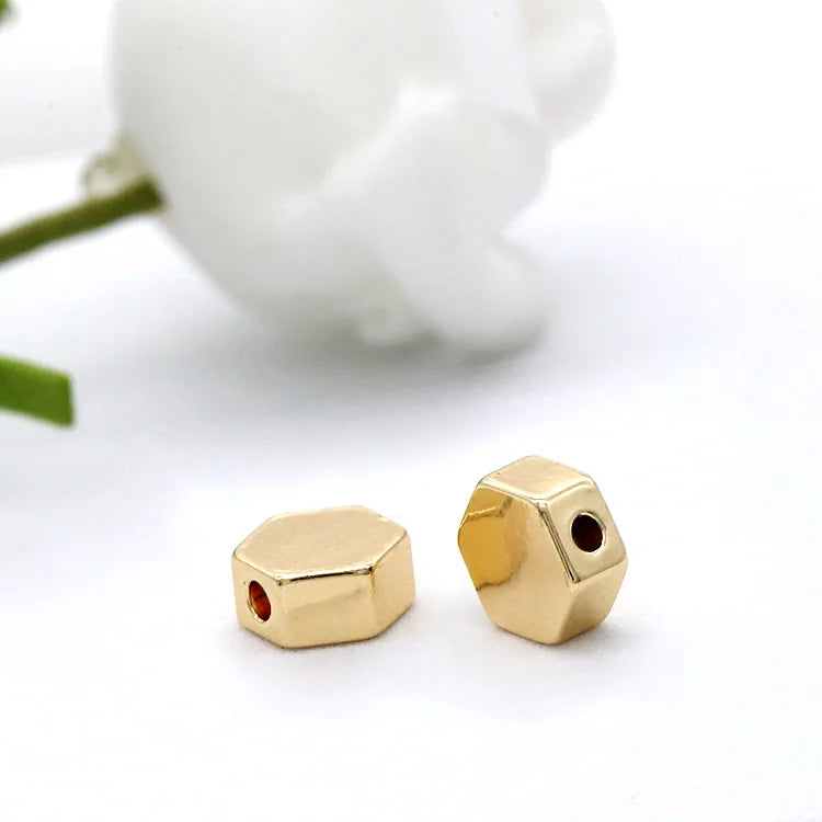 Factory Wholesale 14K Gold Plated Smooth Geometric Hexagonal Spacer Beads for DIY Jewelry Bracelet Making Accessories
