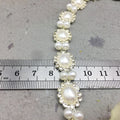 SINRONG 3D DIY Crystal Trimmed Shoes Bags Glass Diamond Decorative Rhinestone Flower Chain Sew-On Applique Pearl Chain for Shoes
