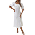 Wholesale Elegant Women Short Sleeve Casual Midi Dress in White