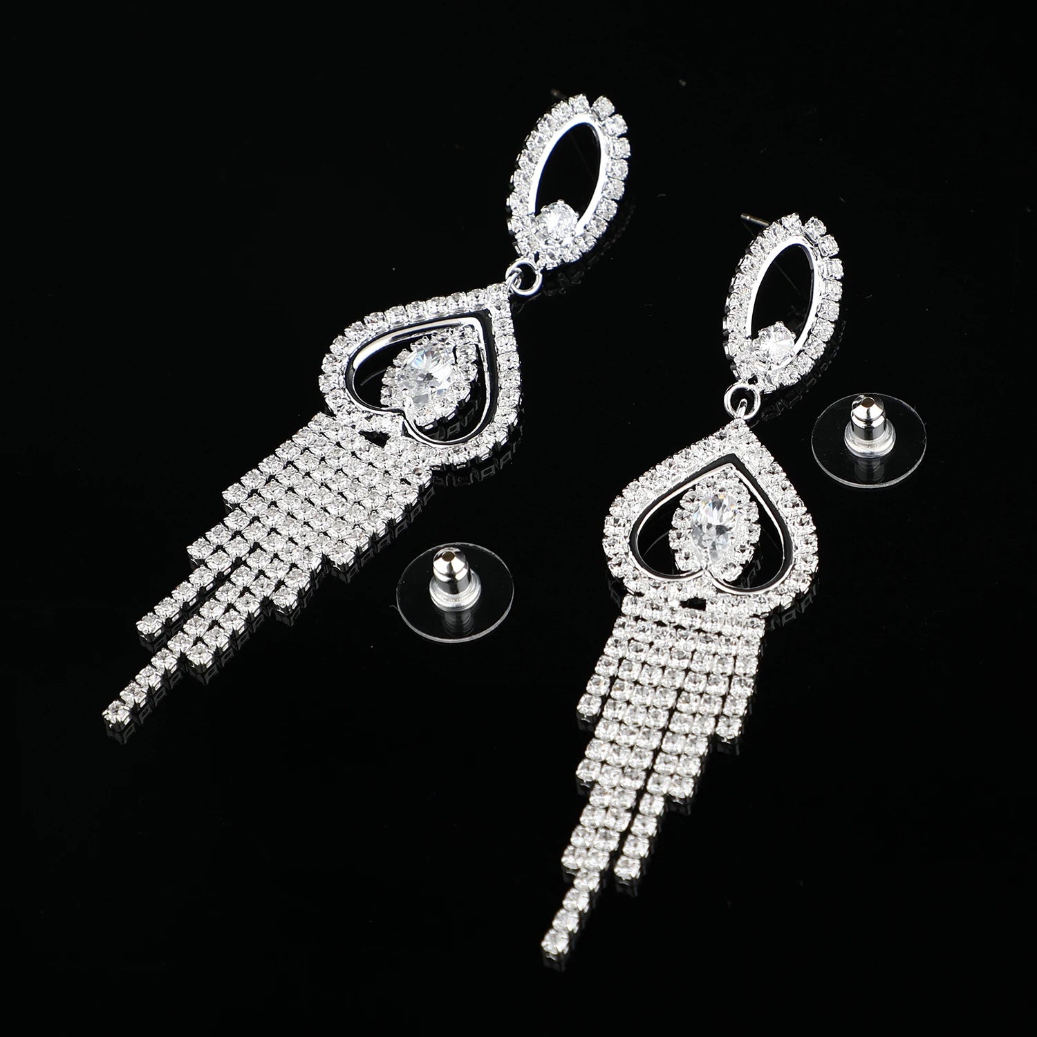 Platinum Plated Hypoallergenic Jewelry Non Tarnish Luxury Clear Cubic Zircon Bridal Elegant Chandelier Earrings Women