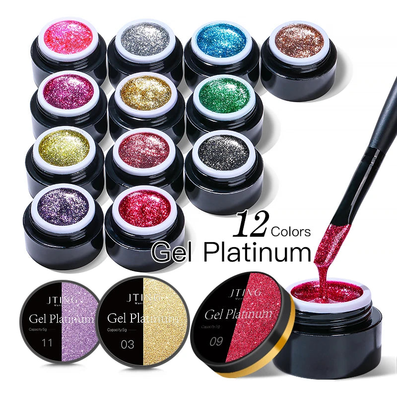 JTING New 12 Colors Matching Uv Led Nail Gel Glitter Flash Platinum Gel Paint OEM ODM Private Label