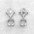 Sterling Silver 6*6mm Semi Mount Stud Eardrops Empty Frame Support Blank Setting S925 Base Without Center Stone DIY for Inlay