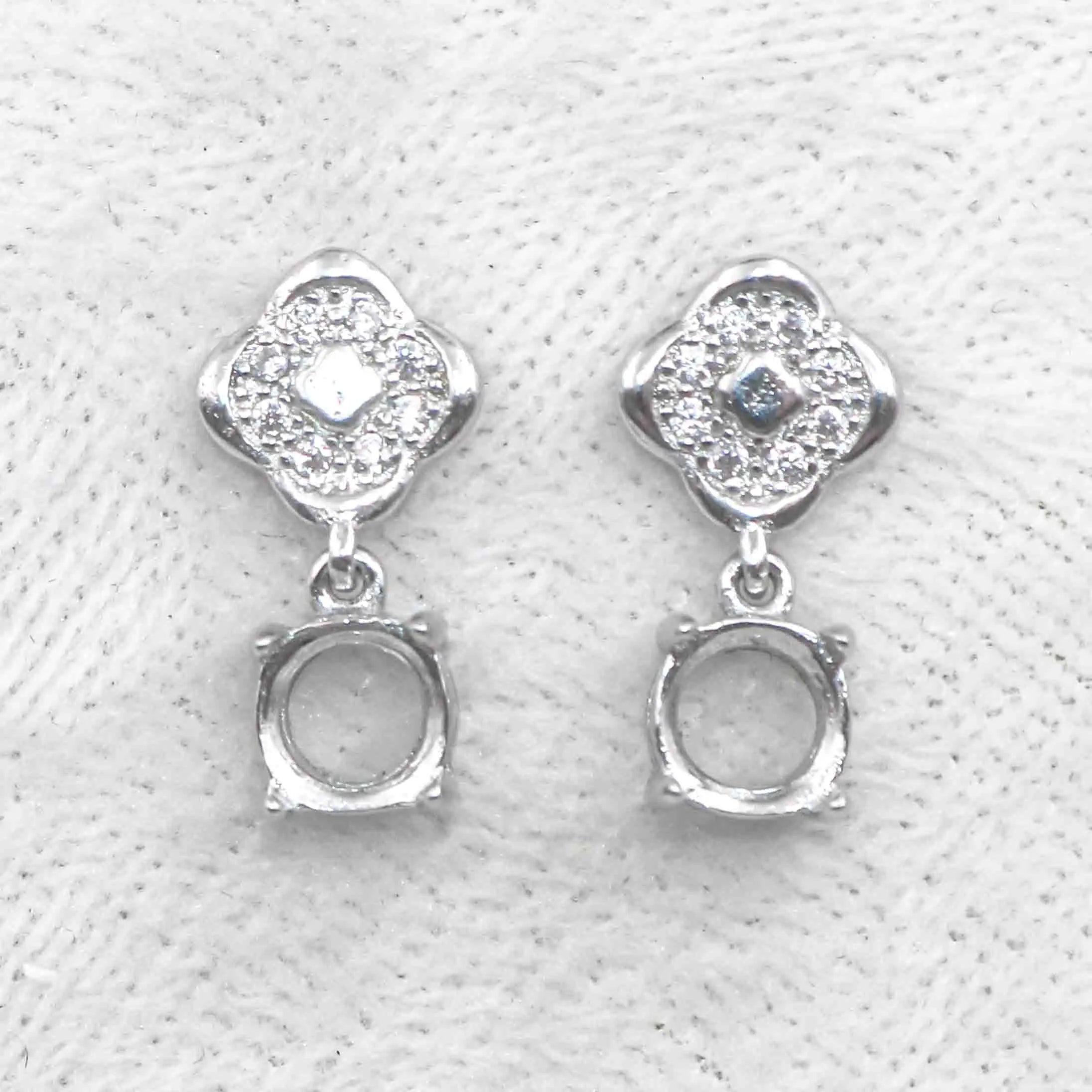 Sterling Silver 6*6mm Semi Mount Stud Eardrops Empty Frame Support Blank Setting S925 Base Without Center Stone DIY for Inlay
