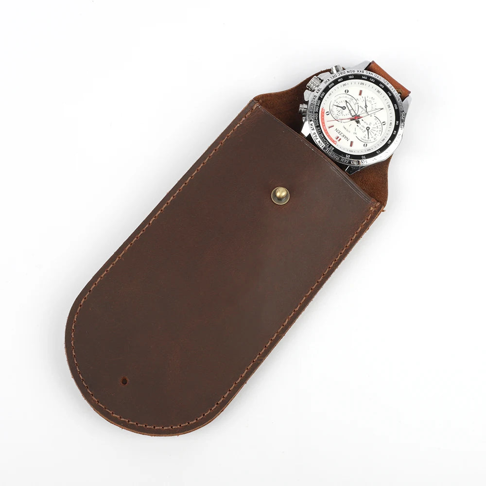 Genuine Leather Watch Box Bracelet Storage Bag Portable Travel Jewelry Leather Pouch Watch Pouch Bag Case for Men and Women