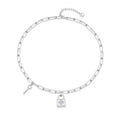 YILUN High Quality 925 Sterling Silver Rock Style Lock Key Charm Necklace Rhodium Plated Lola Paperclip Chain Necklace for Women