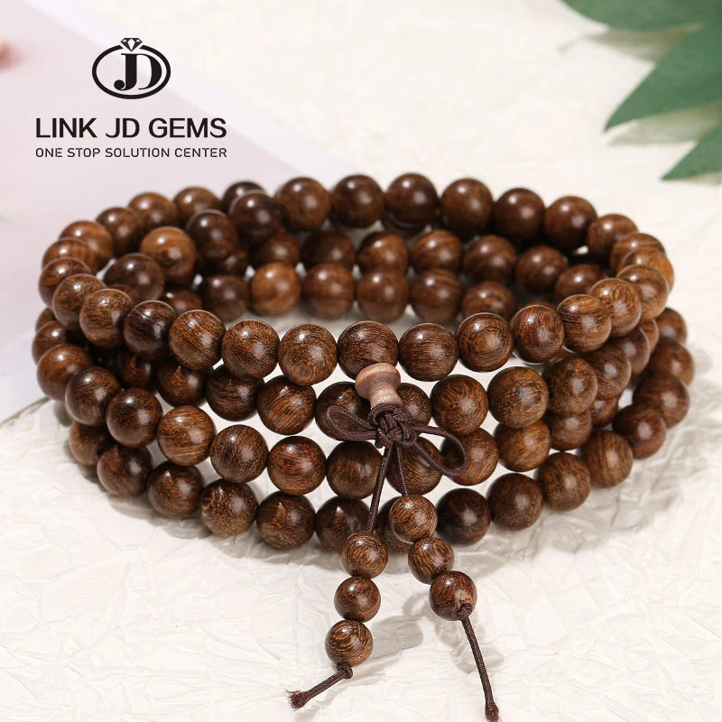 JD 108 Natural Golden Sandalwood Wood Prayer Beads Mala Meditation Unisex Trendy Buddhist Buddha Bracelets