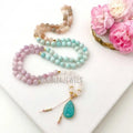 MN35023 Moonstone Mala Necklace With Amazonite and Kunzite Mala Beads 108 Prayer Beads Yoga Gift