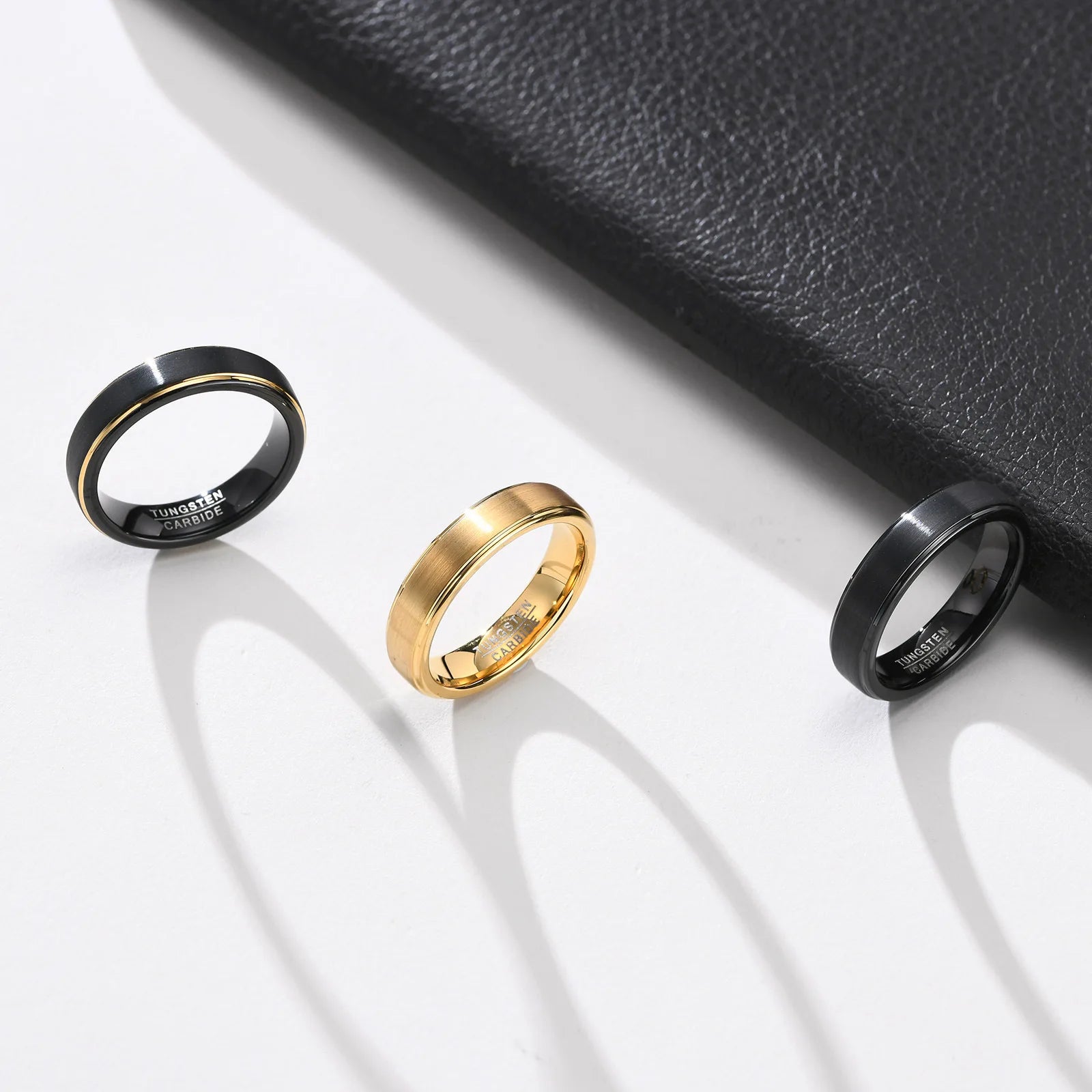 Poya High Quality Women Men Couple Engagement Wedding Jewelry 5mm Brushed Black and Gold Plated Tungsten Carbide Ring
