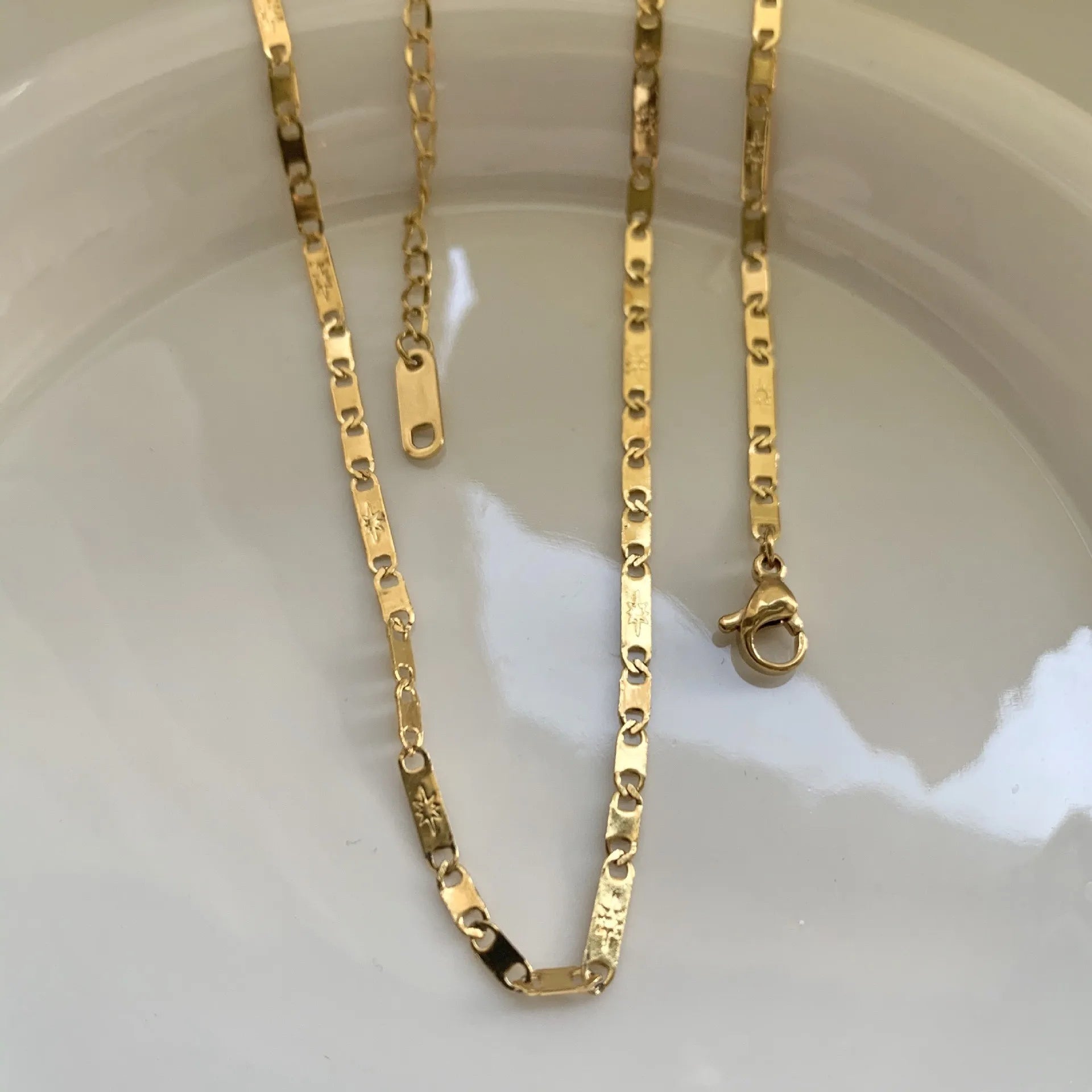 Titanium Steel Plated 24K Gold Clavicle Chain 16 Inches+ 5cm Extension Chain