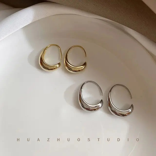 Brincos Tipo C Double C Shaped Arc Earrings Simple Design Alloy Metal Silver Color Hoop Earrings for Women