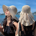 Latest 2023 Summer Lady Fashion Breathable Sun Screen Bucket Hats Women Big Brim Beach Sun Hat with Long Shawl and Bowknot