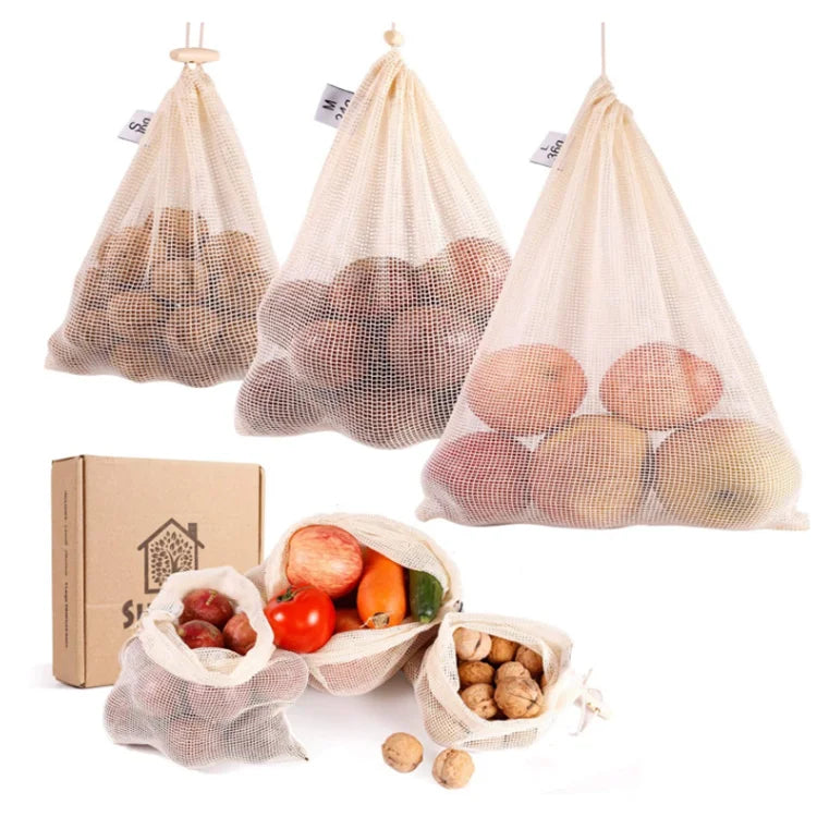 Reusable Eco Friendly Grocery Bag Shopping Net Produce Organic Cotton Mesh Fruit Bag MegaBDM