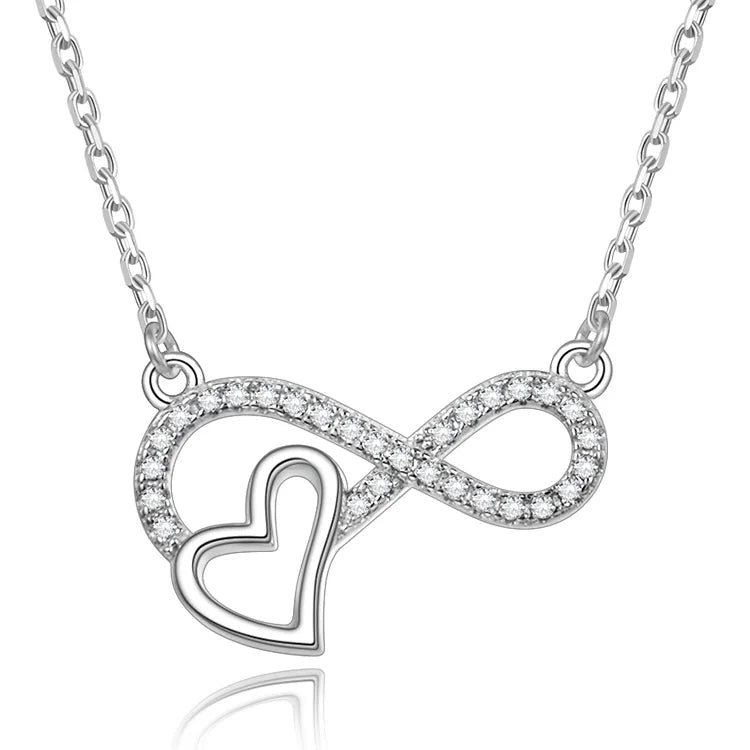 Hot Fashion Trendy 925 Sterling Silver Necklaces Aaa Cubic Zirconia Infinity Love Shape Necklace for Women