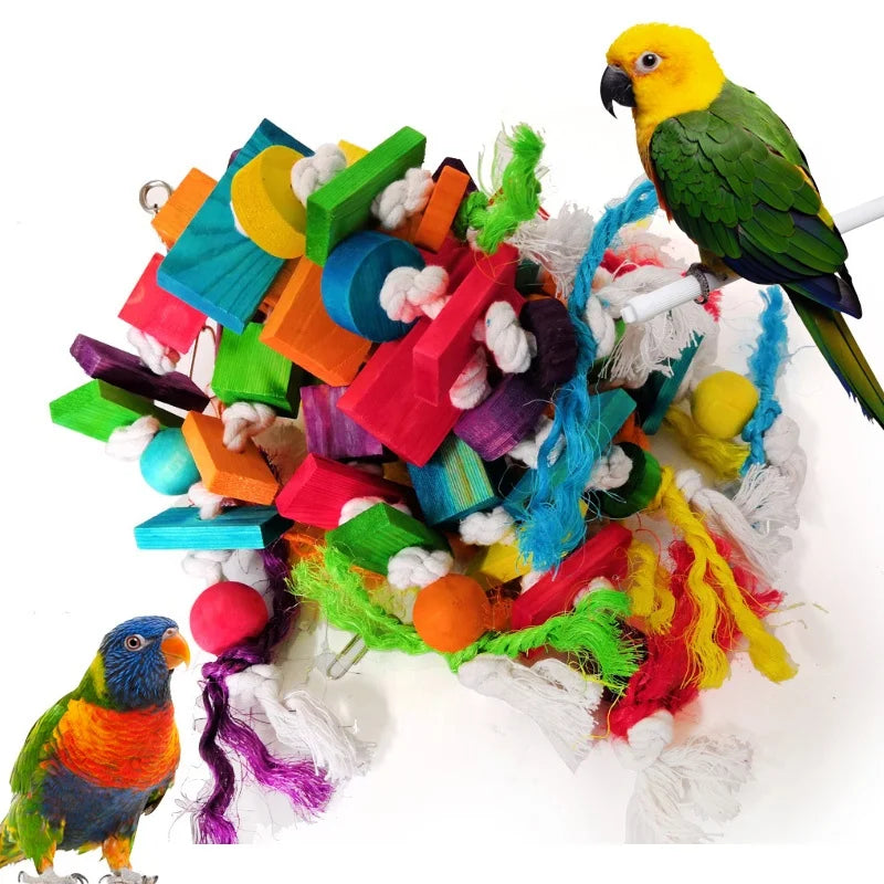 Eco-Friendly Cotton Parrot Supplies Hanging Bird Toys on Wood Rope for Bird Play