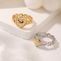 Women's Hypoallergenic Gold Plated Stainless Steel Chain Style Rings Non-Fading Heart-Shaped Statement Ring Set Wholesale