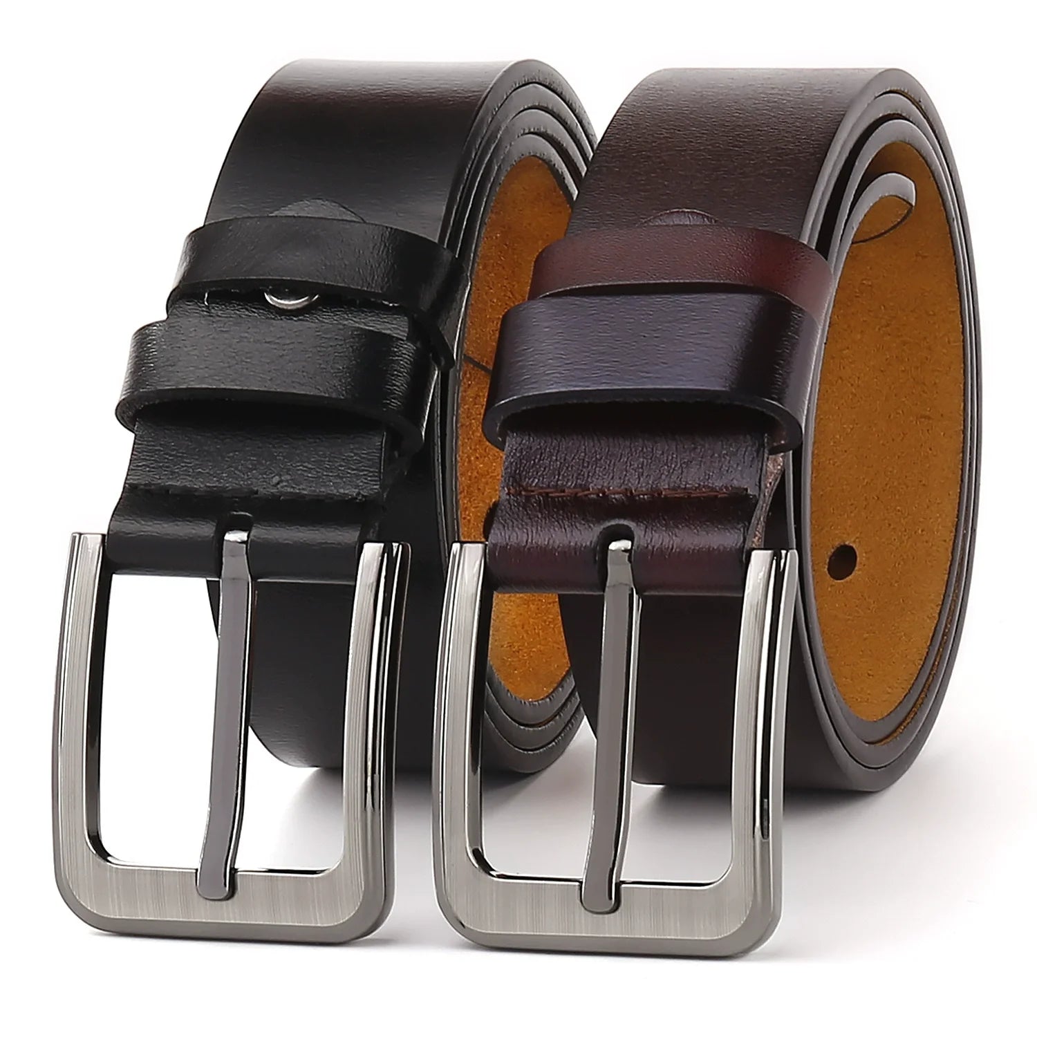 China Manufacturer Factory Custom Alloy Pin Buckle Classic Vintage Black Brown Luxury Real Genuine Leather Belt for Men