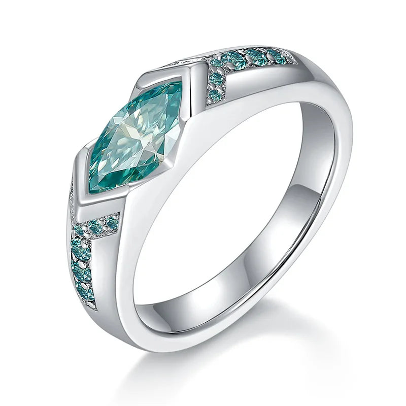 New Arrival 925 Silver Pass Diamond Tester Marquise Cut 5x10mm 1CT Green Moissanite Ring