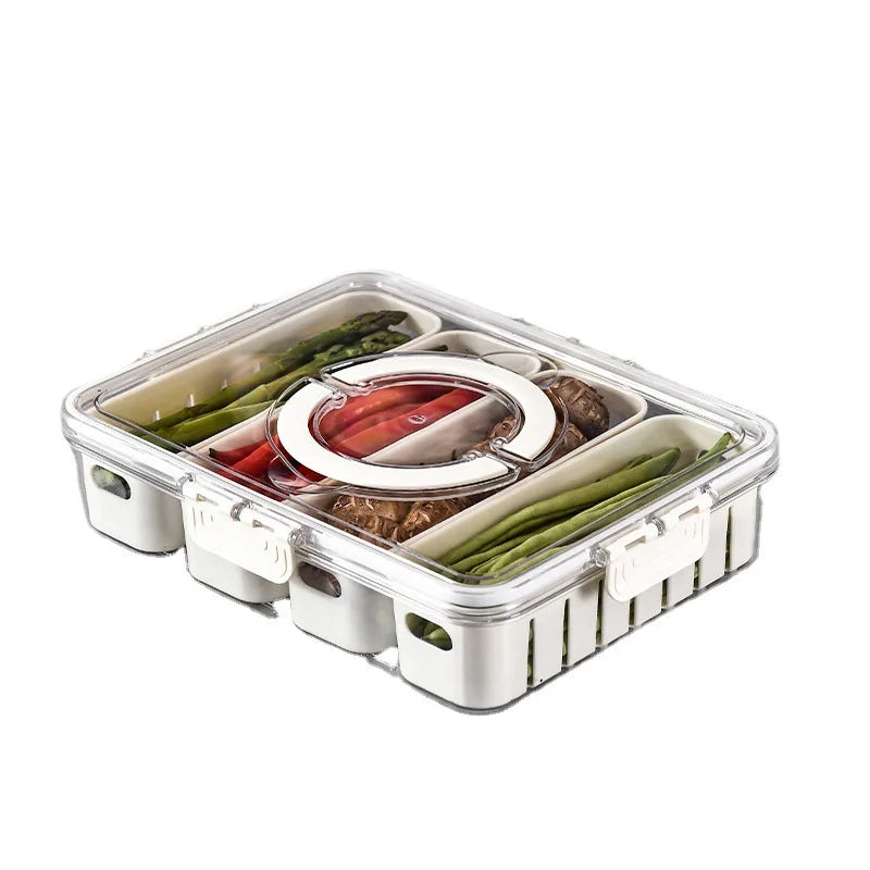 Divided Snack Candy Picnics Fruits Box with Handle for Food Serving Tray with 4 Divided Serving Tray with Lids Handle
