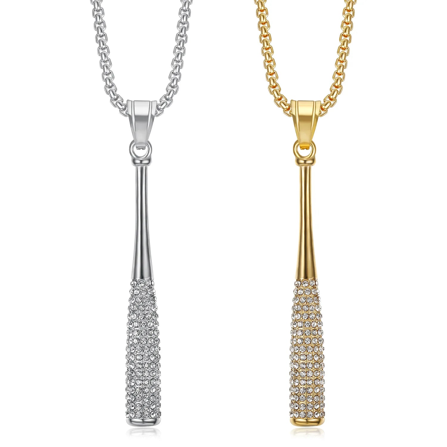 Fine Jewelry Hip Hop Pendants Baseball Bat Luxury Crystal Pendant Necklace Square Pearl Chain for Men's Gift