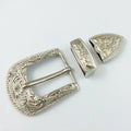 2025 Factory Sale Various Widely Flower Engraved 1.25 Inch 3 Piece Western Belt Buckle Set