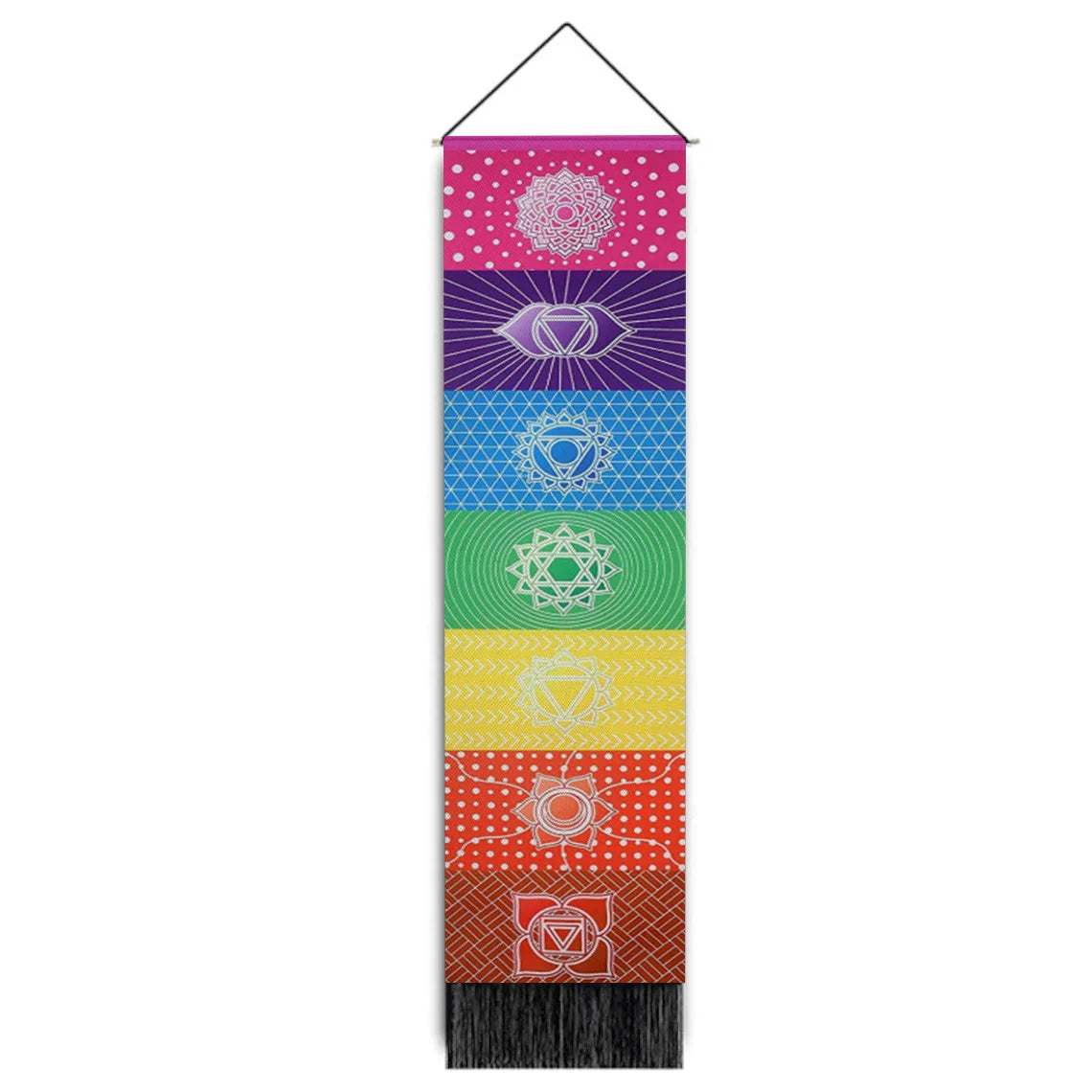 Seven Chakra Contemporary Landscape Wall Hanging with Tassel Cotton Linen Eco-Friendly Tapestry for Bedroom Home Decoration
