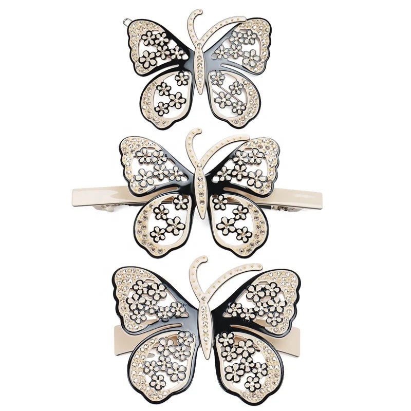 New Hollow Butterfly Hair Clip Exquisite Acetate Hair Pin Decorated with Rhinestone Hair Clips