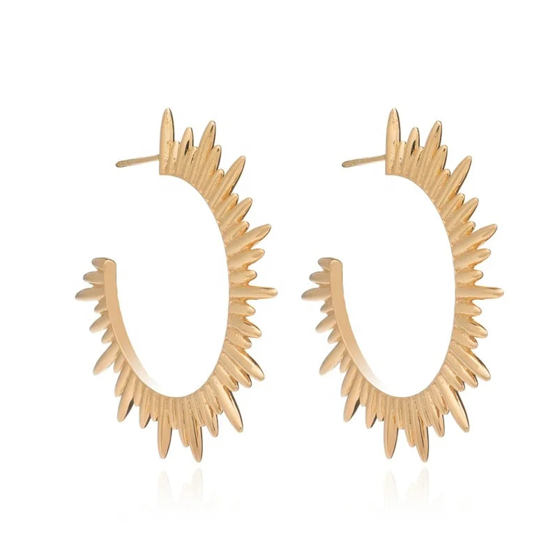 Gemnel 925 Sterling Silver Gold Plated Sunburst Statement Big Hoop Earrings 2022 Jewelry