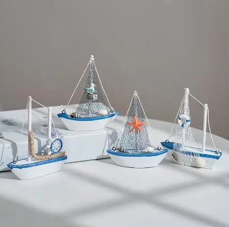 Mediterranean Style 14cm Boat Sailing Boat Model Hand-made Creative Home Decoration Decoration