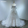 Vine Floral Appliques Puffy Princess Structured Wedding Dress Boning Sheer Corset Lace Off Shoulder Bride Gowns Wm09