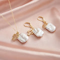 RINNTIN GPN79 Cross Pendant Jewelry Set 925 Sterling Silver Baroque Pearl Necklace Earrings Simple Jewelry