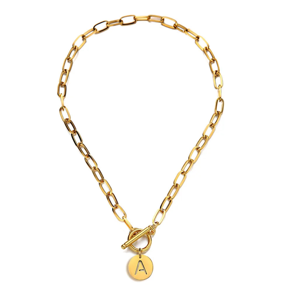 New Stainless Steel Paper Clip Link Chain Custom Letter Initial Alphabet Pendant Necklace 2022 Collar Chocker Necklace