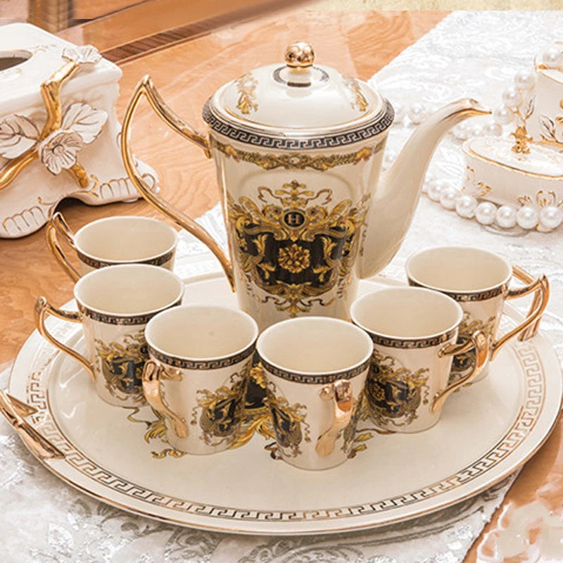 European Styles Home Six Cup With Plate With Gift Packing Ceramic Drinking Coffee Cup and Mugs With Pot Plate
