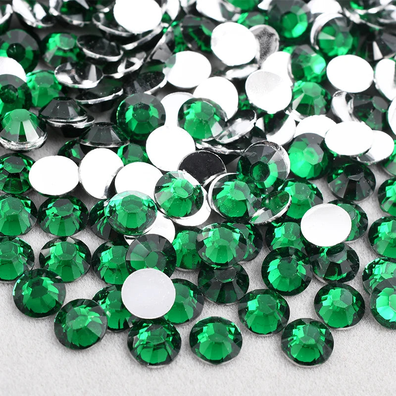 Fancy Emerald Crystal Applique Round Nail Art Crystal Stone Stickers Non Hotfix Strass Flatback Decoration Rhinestone
