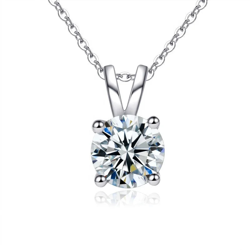 Fine Wedding Jewelry Women 925 Sterling Silver Color D VVS Moissanite Diamond Solitaire Engagement Pendant Necklace