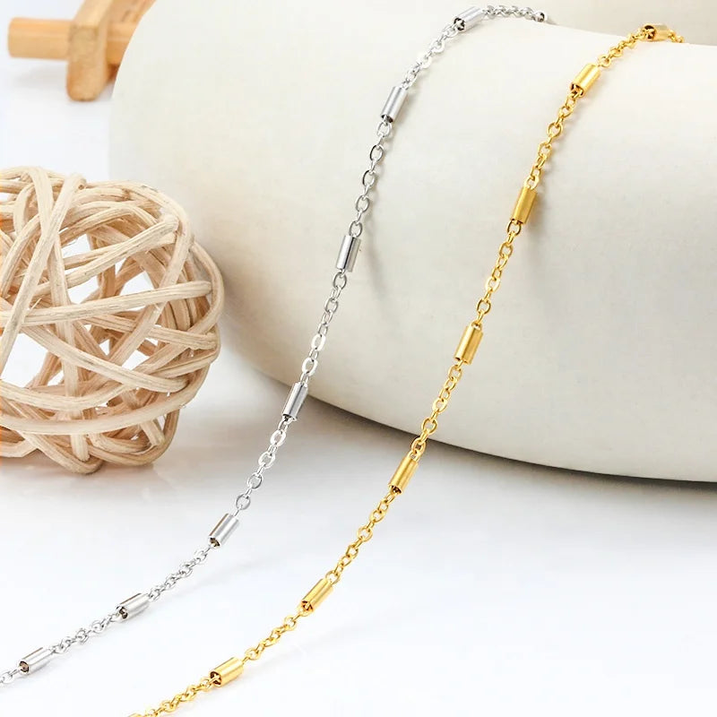 304L Stainless Steel Cross Chain 18K Gold Clip Beads Tube Bulk Chain Fit DIY Necklace Jewelry Making Findings