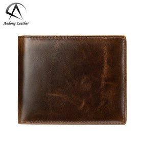 Andong Leather RFID Men Wallet Small Mini Card Holder Male Wallet Pocket Retro Male Purse Coin Wallet Leather for Men