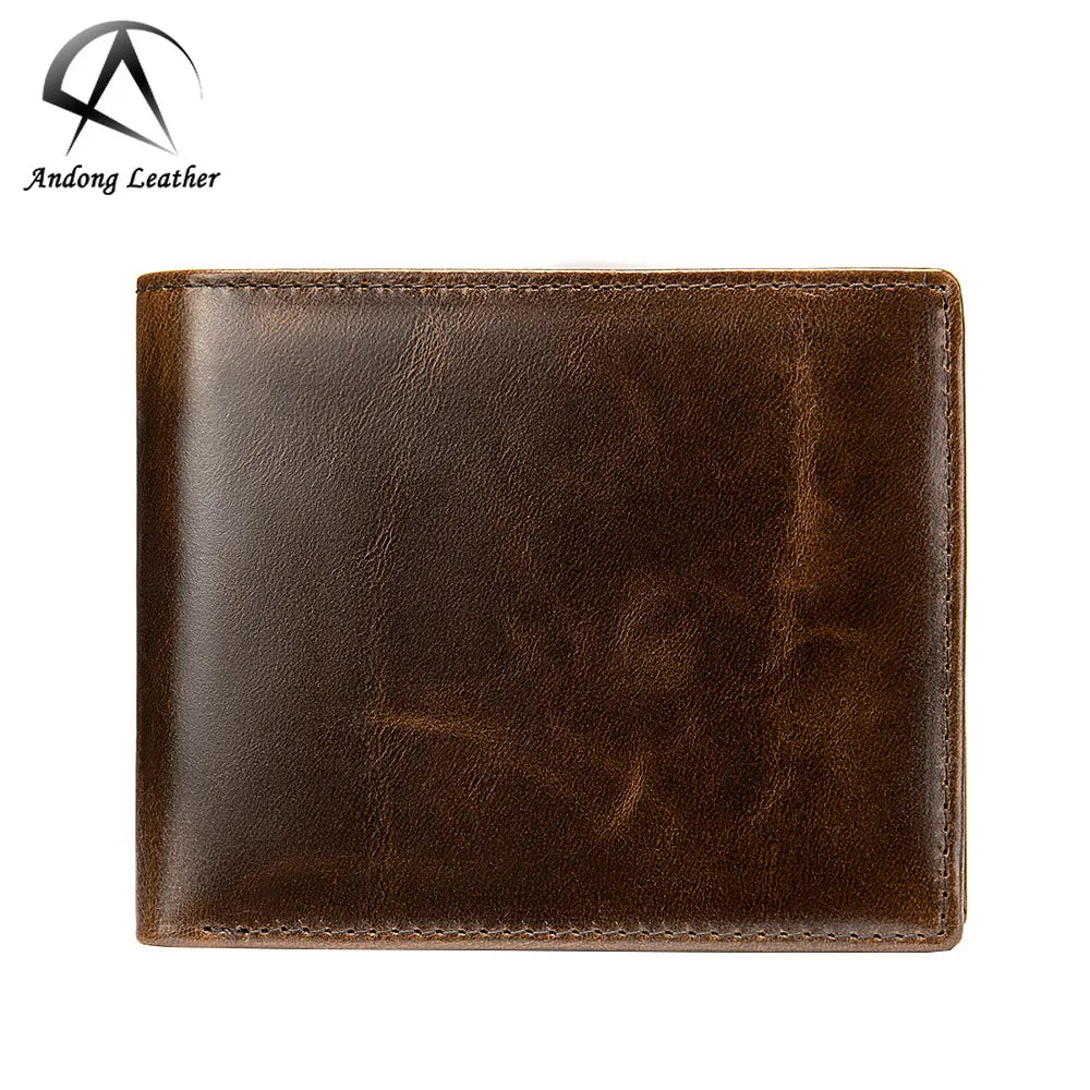Andong Leather RFID Men Wallet Small Mini Card Holder Male Wallet Pocket Retro Male Purse Coin Wallet Leather for Men