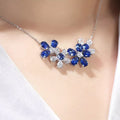 925 Silver Jewelry Sterling Diamond Flowers Pendant Synthetic Sapphire Necklace for Her Birthday Gift Affordable Trendy