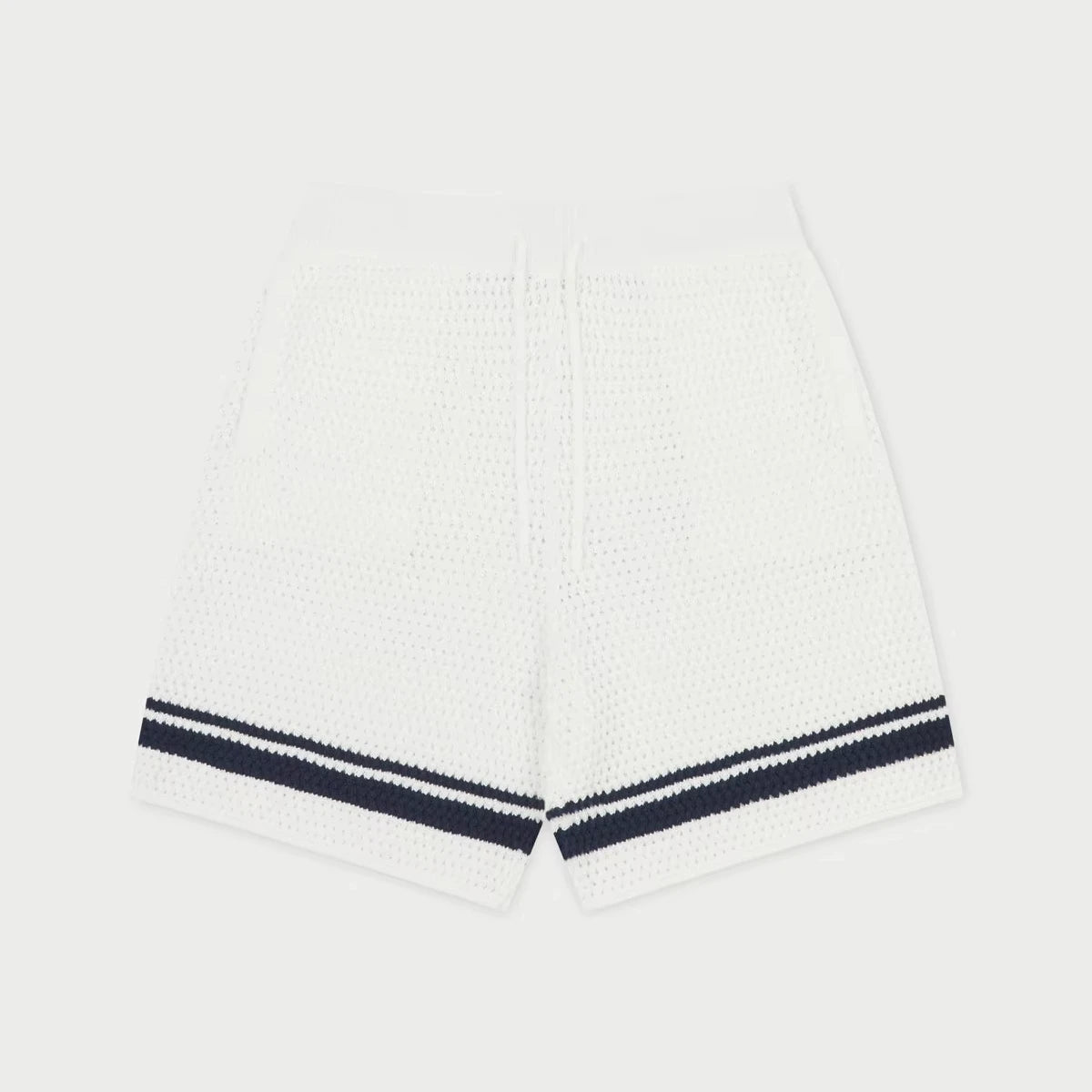 Custom Men Design logo Vintage Wholesale Blank Sport Summer Cotton Mesh Crochet Knitted Contrast Stripe Shorts